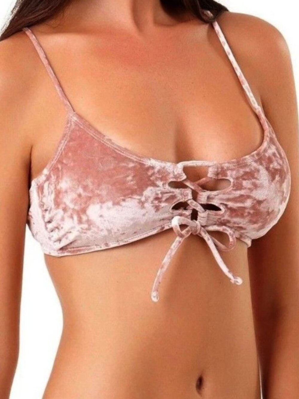 Velour SwimSuit Bikini Tan Sz: S bralette bra top